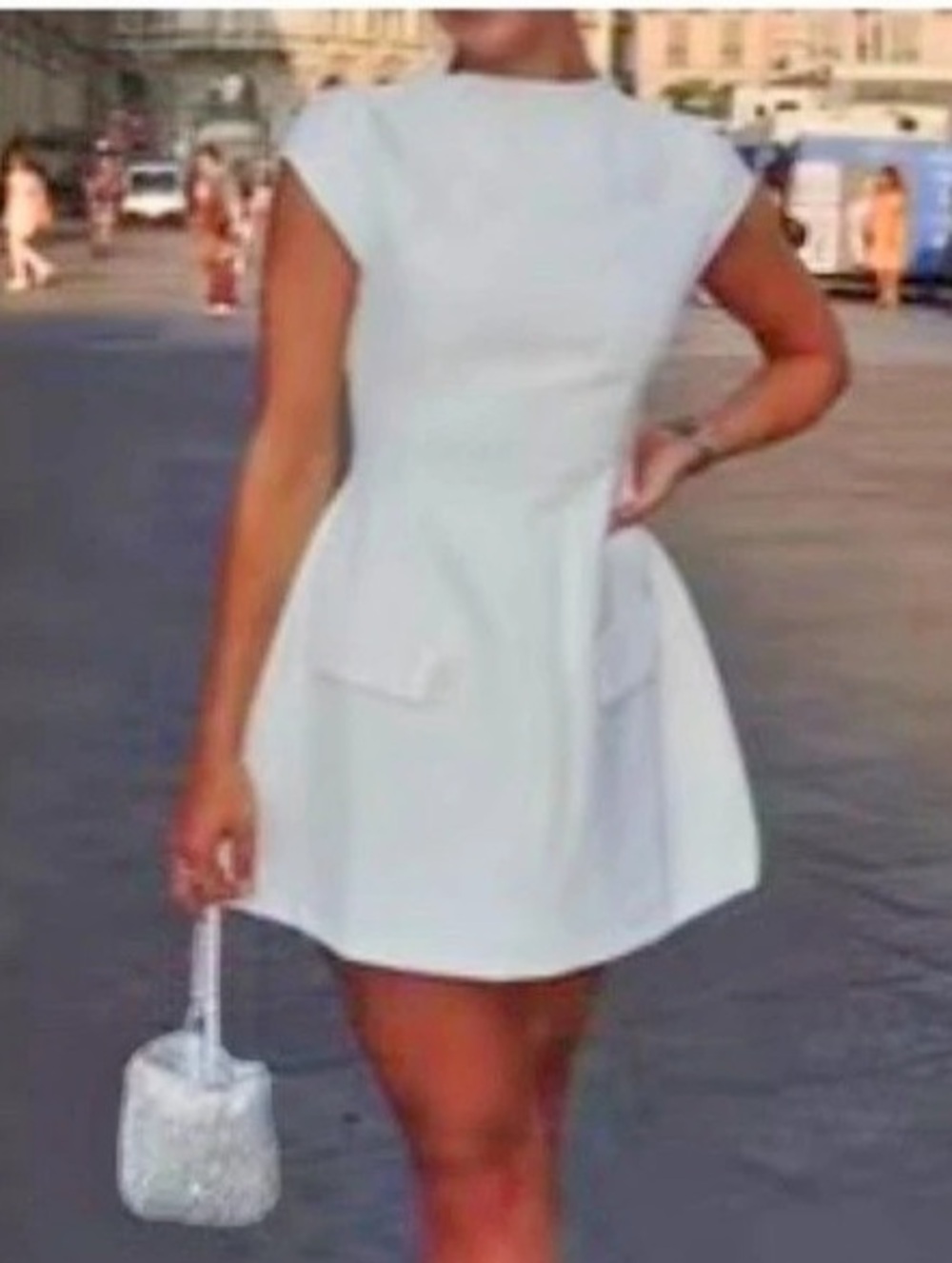LEAU Cote Cap Sleeve Pocket Mini Dress in Blue